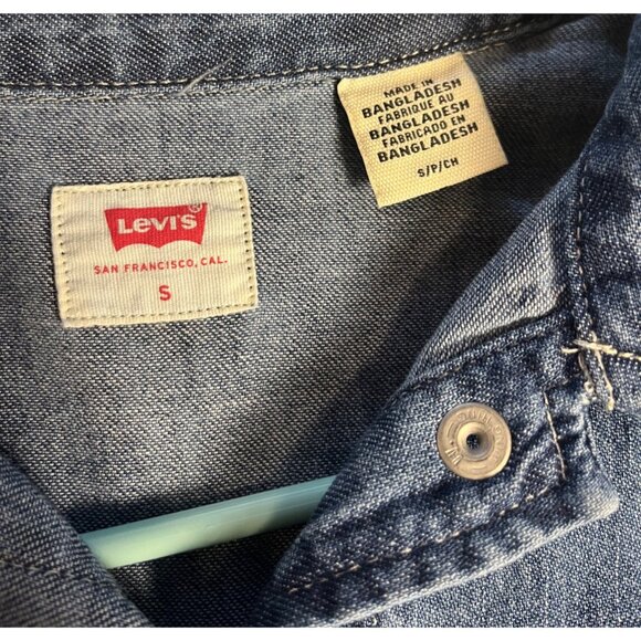 Levis Denim Otto Western Dress Button-snap Up Front Long Sleeve Mini Cut Small - Picture 4 of 14